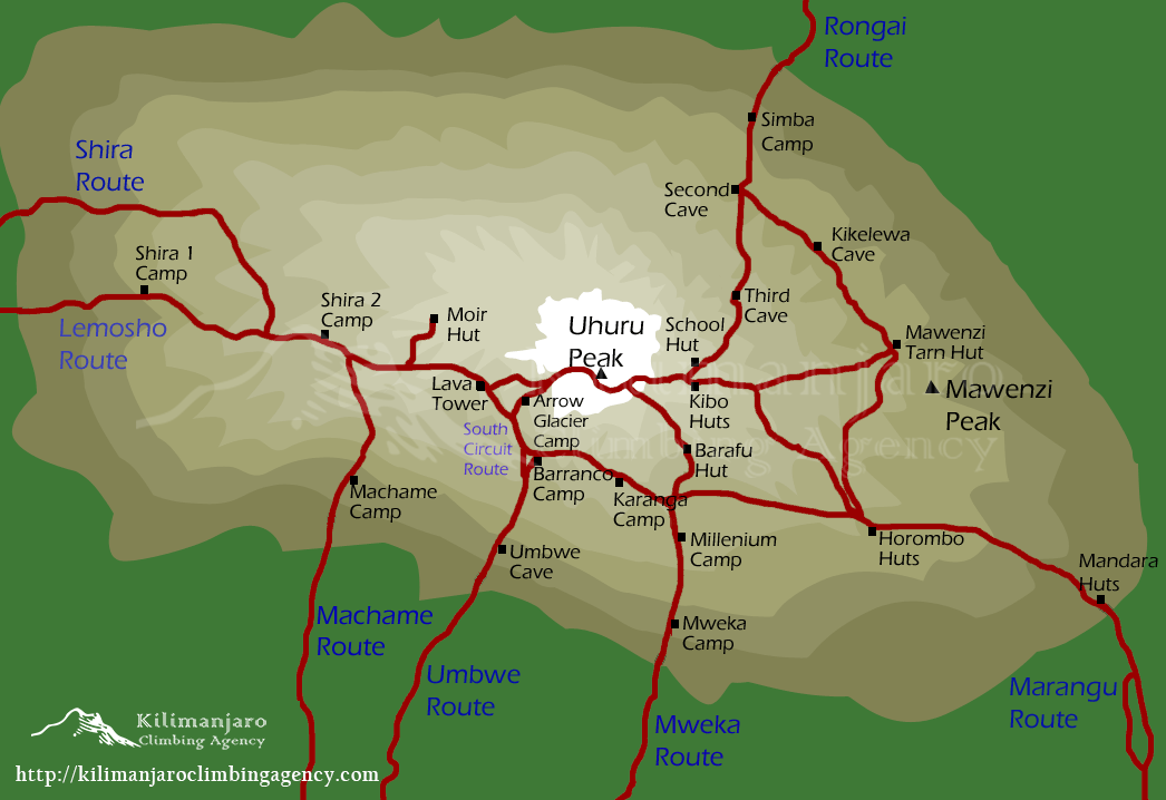 Mount Kilimanjaro route maps